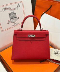 Hermes Kelly Like Auth Women’s Handbag Red White Lock 25cm