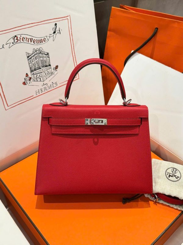 Hermes Kelly Like Auth Women’s Handbag Red White Lock 25cm - Image 2