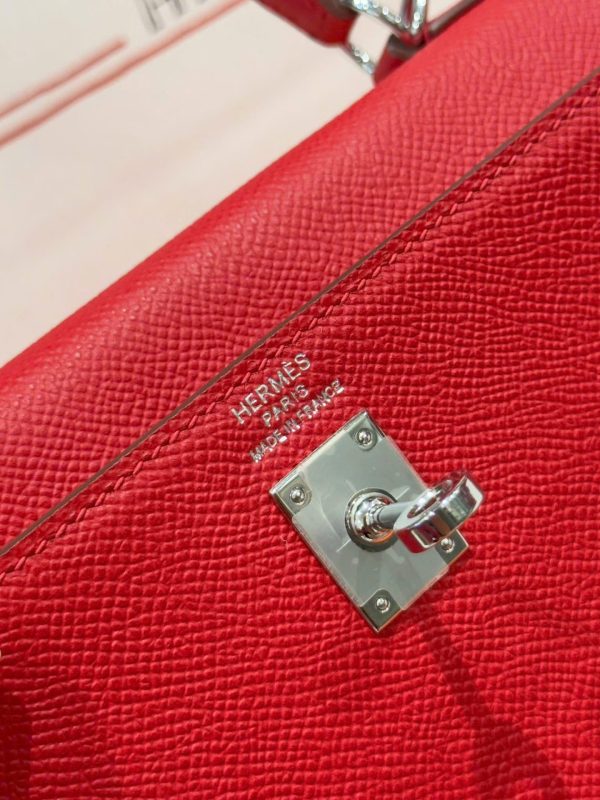 Hermes Kelly Like Auth Women’s Handbag Red White Lock 25cm - Image 10