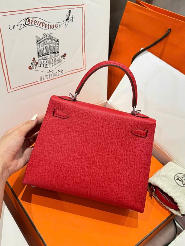 Hermes Kelly Like Auth Women’s Handbag Red White Lock 25cm - Image 4