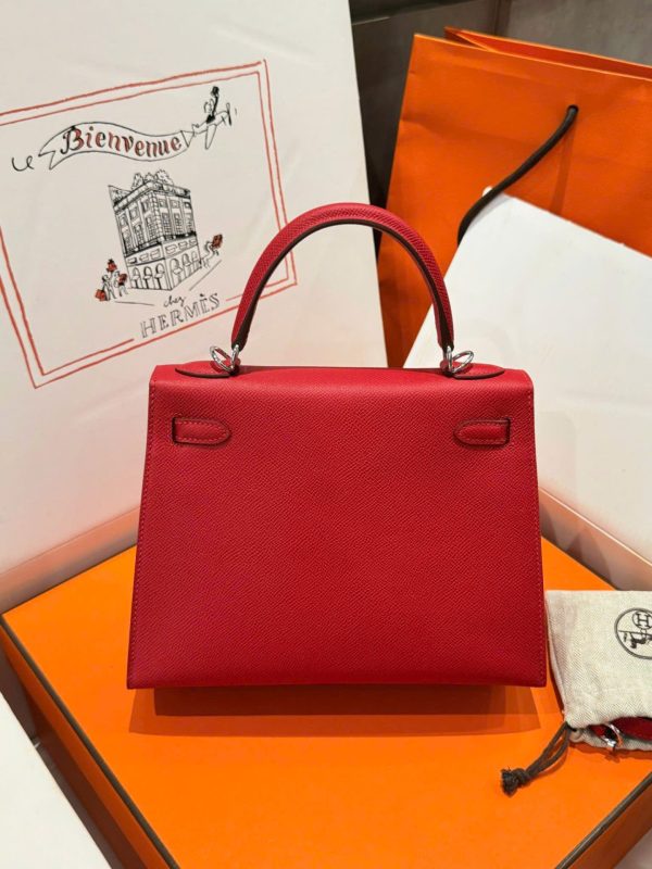 Hermes Kelly Like Auth Women’s Handbag Red White Lock 25cm - Image 5