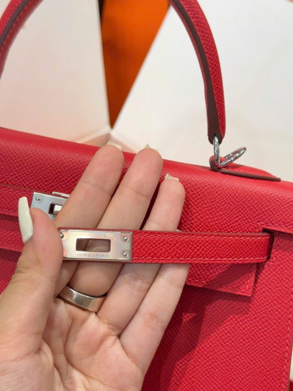Hermes Kelly Like Auth Women’s Handbag Red White Lock 25cm - Image 11