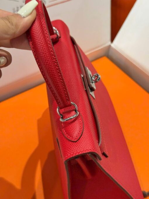Hermes Kelly Like Auth Women’s Handbag Red White Lock 25cm - Image 7