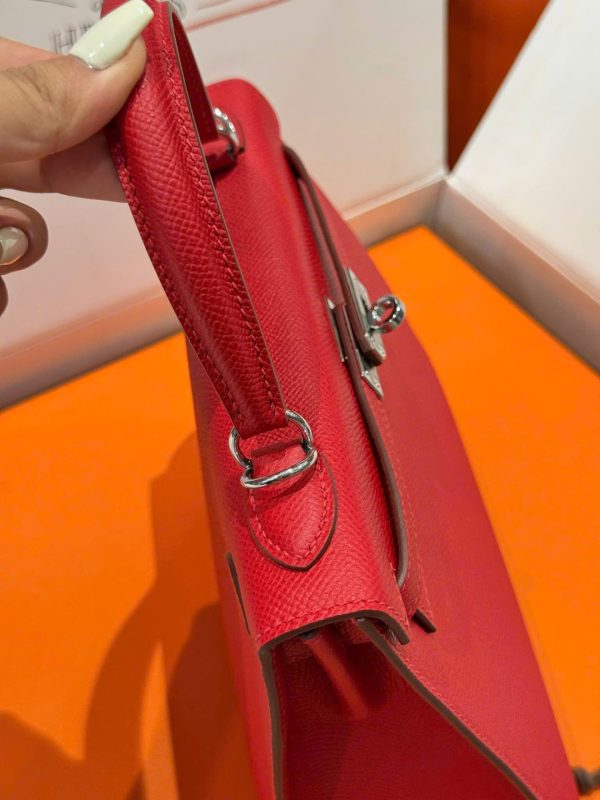 Hermes Kelly Like Auth Women’s Handbag Red White Lock 25cm - Image 7