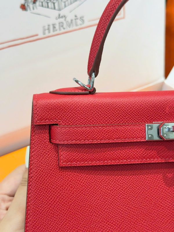 Hermes Kelly Like Auth Women’s Handbag Red White Lock 25cm - Image 8