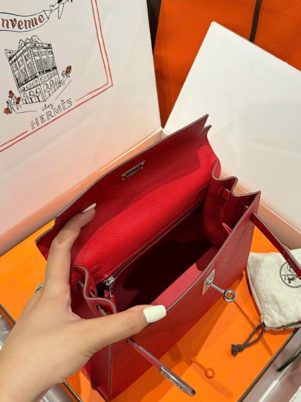 Hermes Kelly Like Auth Women’s Handbag Red White Lock 25cm - Image 9