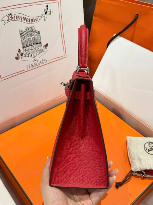 Hermes Kelly Like Auth Women’s Handbag Red White Lock 25cm - Image 6