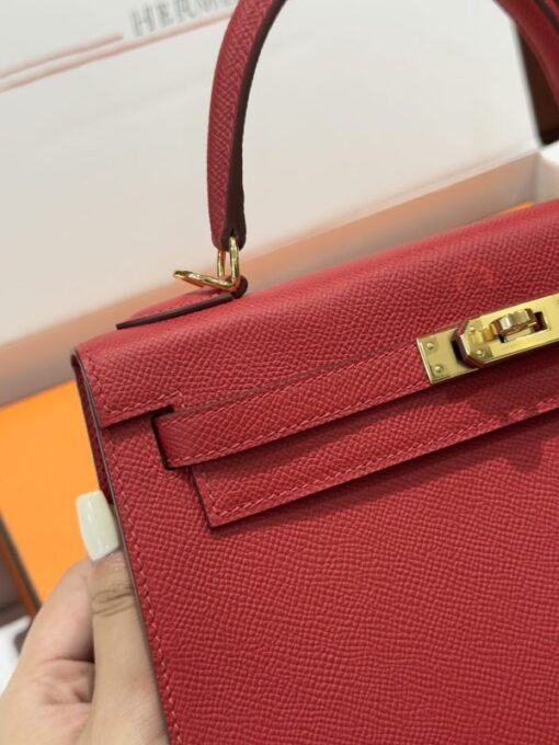 Hermes Kelly Like Auth Women’s Handbag Red Gold Lock 25cm - Image 8