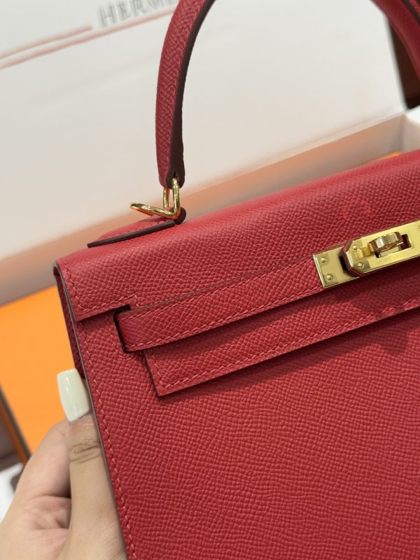 Hermes Kelly Like Auth Women’s Handbag Red Gold Lock 25cm - Image 8