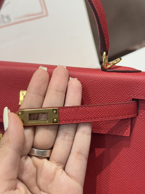 Hermes Kelly Like Auth Women’s Handbag Red Gold Lock 25cm - Image 12