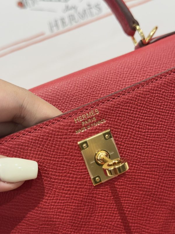 Hermes Kelly Like Auth Women’s Handbag Red Gold Lock 25cm - Image 9