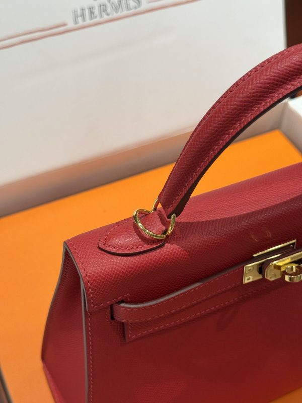 Hermes Kelly Like Auth Women’s Handbag Red Gold Lock 25cm - Image 10