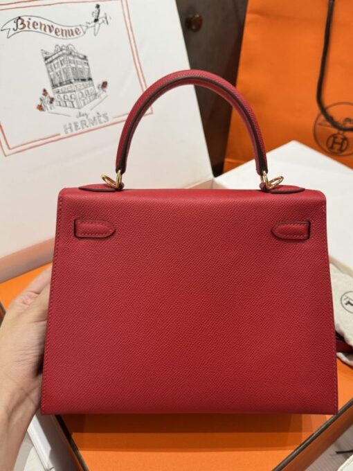 Hermes Kelly Like Auth Women’s Handbag Red Gold Lock 25cm - Image 4