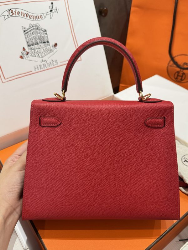 Hermes Kelly Like Auth Women’s Handbag Red Gold Lock 25cm - Image 4