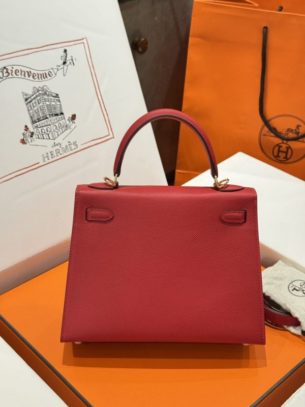 Hermes Kelly Like Auth Women’s Handbag Red Gold Lock 25cm - Image 5