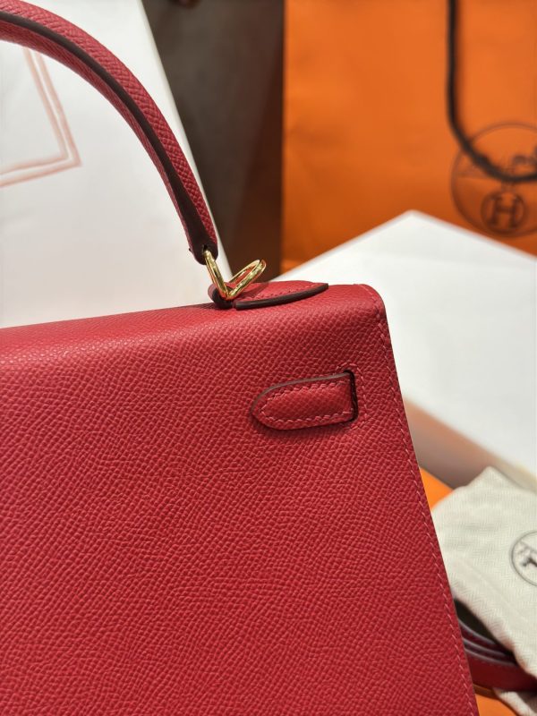 Hermes Kelly Like Auth Women’s Handbag Red Gold Lock 25cm - Image 11