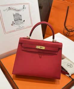 Alternative view of Hermes Kelly Like Auth Women’s Handbag Red Gold Lock 25cm