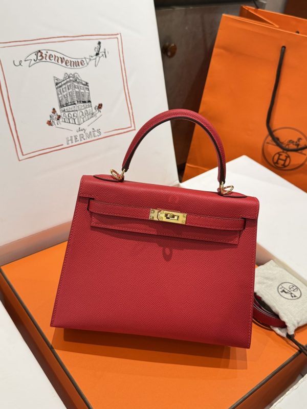 Hermes Kelly Like Auth Women’s Handbag Red Gold Lock 25cm - Image 2
