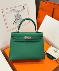 Alternative view of Hermes Kelly Like Auth Women’s Handbag Green White Lock 25cm