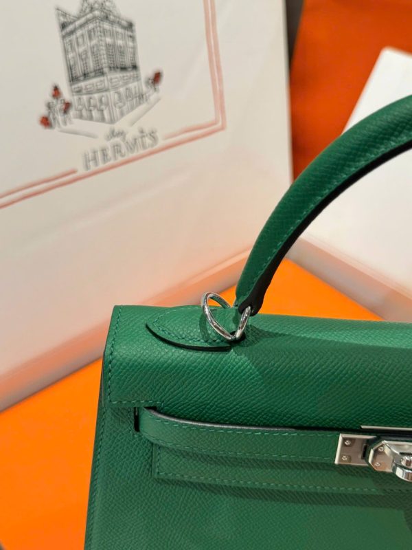 Hermes Kelly Like Auth Women’s Handbag Green White Lock 25cm - Image 9