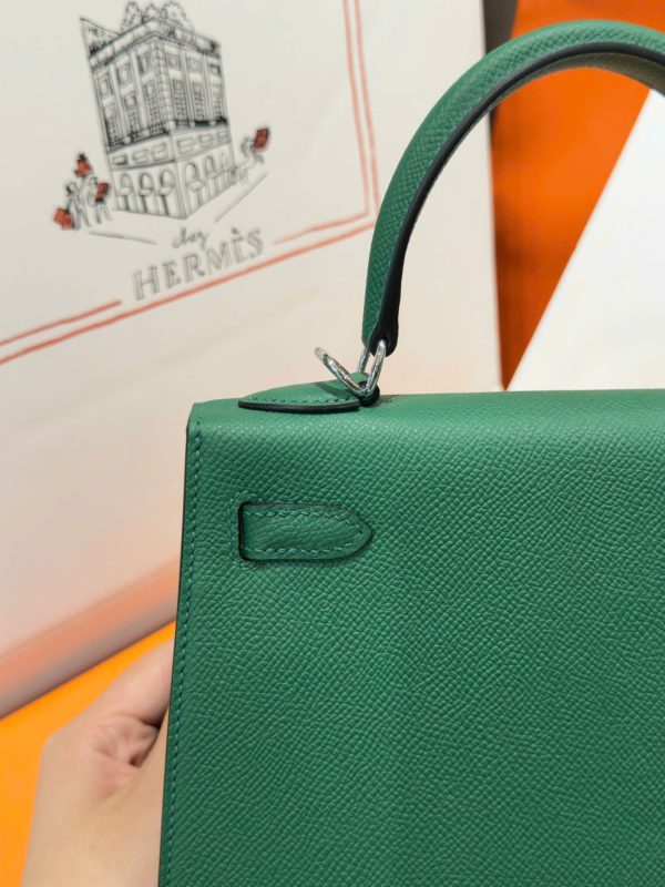 Hermes Kelly Like Auth Women’s Handbag Green White Lock 25cm - Image 11