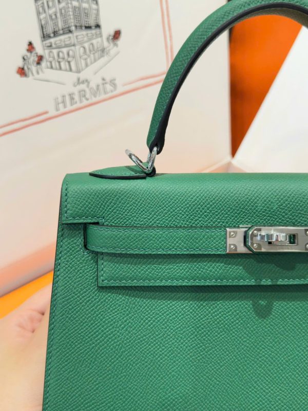 Hermes Kelly Like Auth Women’s Handbag Green White Lock 25cm - Image 7