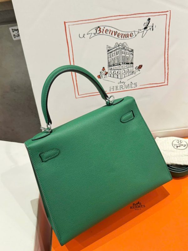 Hermes Kelly Like Auth Women’s Handbag Green White Lock 25cm - Image 4