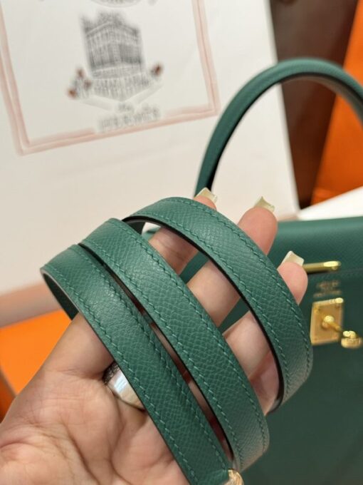 Hermes Kelly Replica Women’s Handbag Green Gold Lock 25cm - Image 12