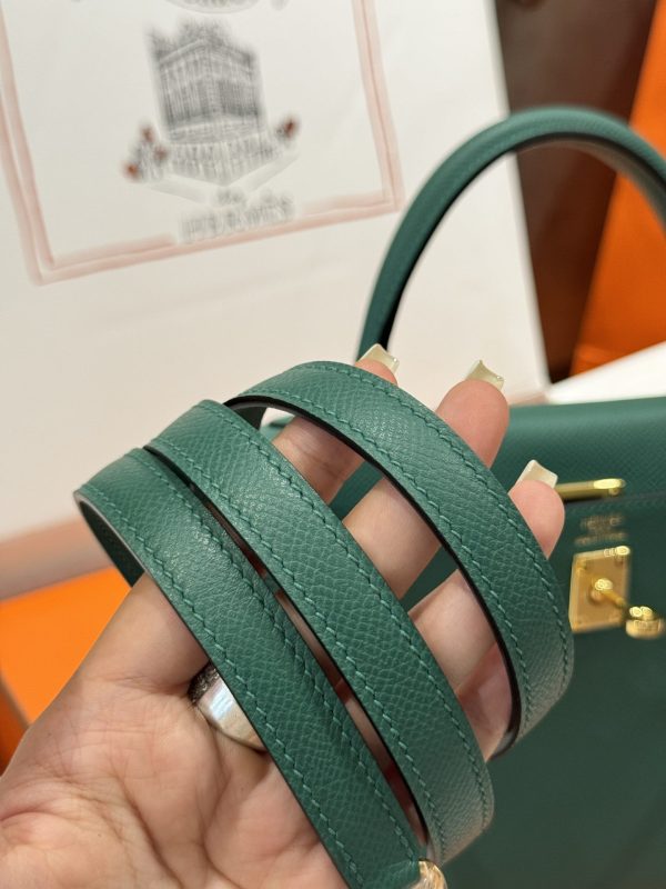 Hermes Kelly Replica Women’s Handbag Green Gold Lock 25cm - Image 12