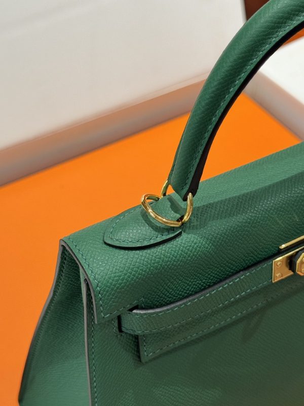 Hermes Kelly Replica Women’s Handbag Green Gold Lock 25cm - Image 10