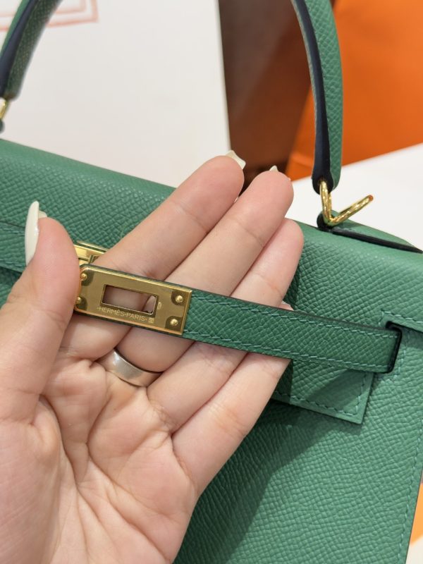 Hermes Kelly Replica Women’s Handbag Green Gold Lock 25cm - Image 11