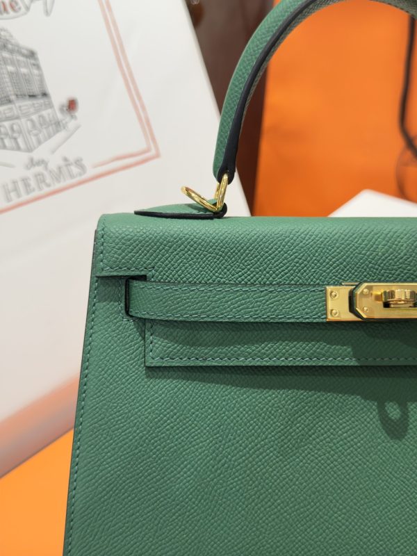 Hermes Kelly Replica Women’s Handbag Green Gold Lock 25cm - Image 7