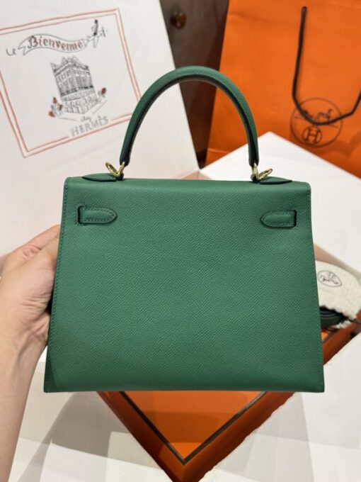 Hermes Kelly Replica Women’s Handbag Green Gold Lock 25cm - Image 4
