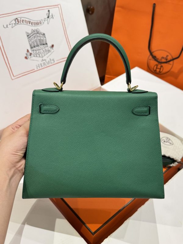 Hermes Kelly Replica Women’s Handbag Green Gold Lock 25cm - Image 4