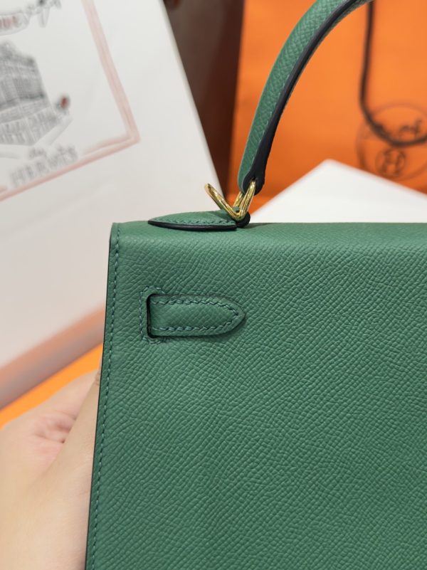 Hermes Kelly Replica Women’s Handbag Green Gold Lock 25cm - Image 9