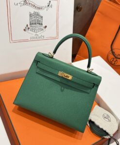 Hermes Kelly Replica Women’s Handbag Green Gold Lock 25cm