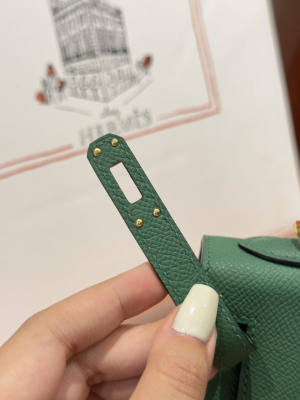 Hermes Kelly Replica Women’s Handbag Green Gold Lock 25cm - Image 13