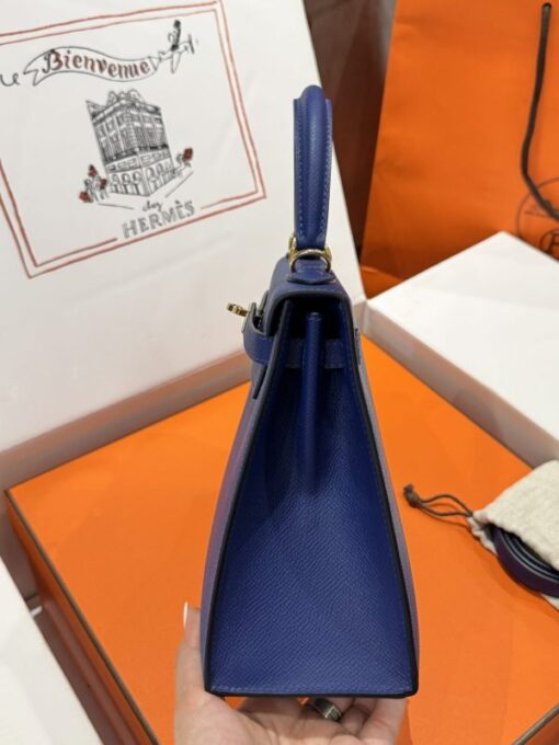 Hermes Kelly Handbag For Women Like Auth Charcoal Blue Gold Lock 25cm - Image 6