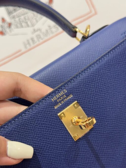 Hermes Kelly Handbag For Women Like Auth Charcoal Blue Gold Lock 25cm - Image 8