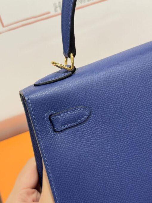 Hermes Kelly Handbag For Women Like Auth Charcoal Blue Gold Lock 25cm - Image 9