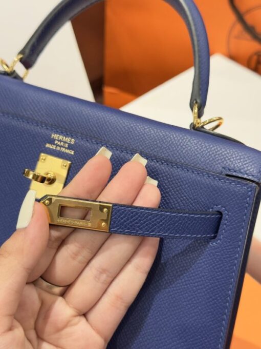 Hermes Kelly Handbag For Women Like Auth Charcoal Blue Gold Lock 25cm - Image 11
