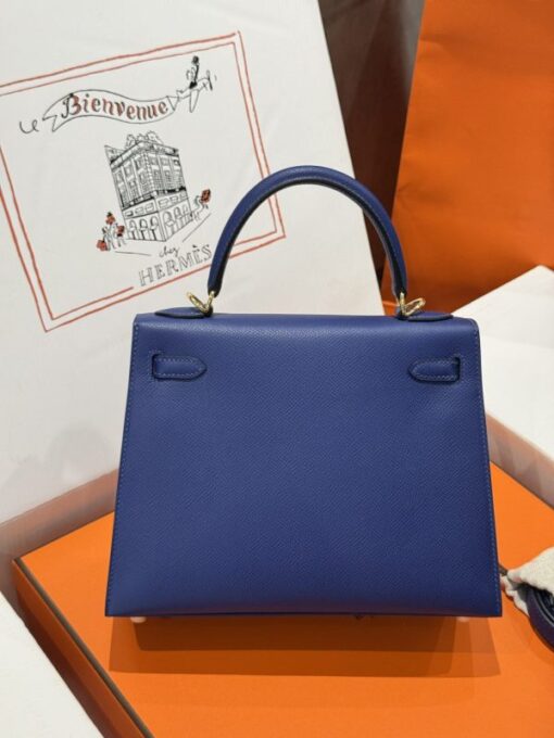 Hermes Kelly Handbag For Women Like Auth Charcoal Blue Gold Lock 25cm - Image 4