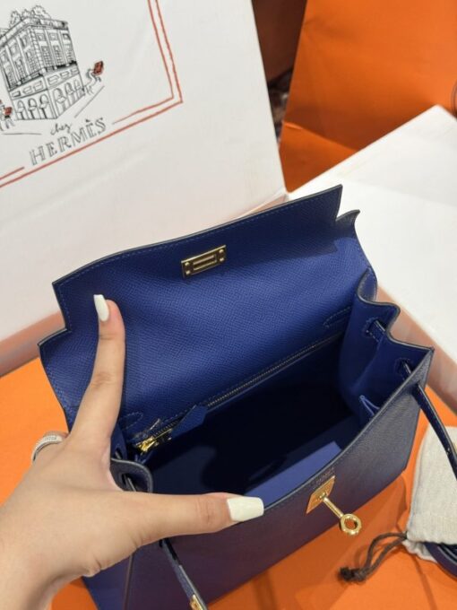 Hermes Kelly Handbag For Women Like Auth Charcoal Blue Gold Lock 25cm - Image 10