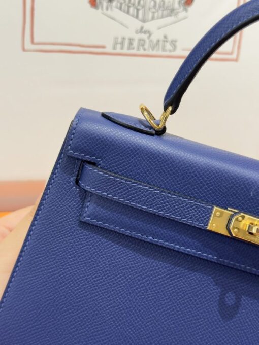 Hermes Kelly Handbag For Women Like Auth Charcoal Blue Gold Lock 25cm - Image 7
