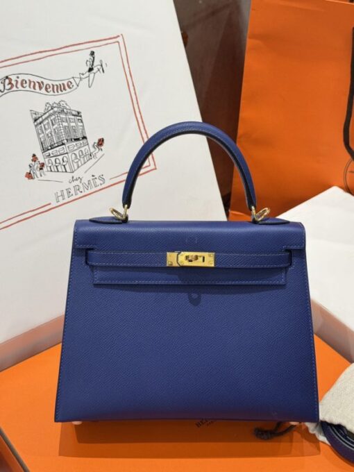 Hermes Kelly Handbag For Women Like Auth Charcoal Blue Gold Lock 25cm - Image 2