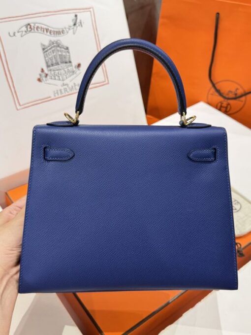 Hermes Kelly Handbag For Women Like Auth Charcoal Blue Gold Lock 25cm - Image 5