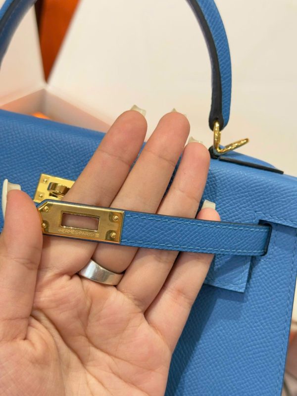 Hermes Kelly Women’s Handbag Blue Gold Lock Like Auth 25cm - Image 8