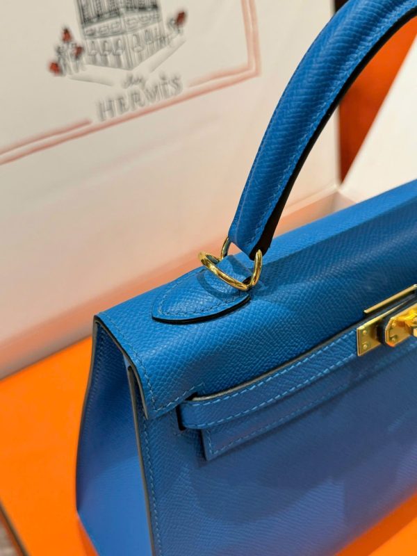 Hermes Kelly Women’s Handbag Blue Gold Lock Like Auth 25cm - Image 9