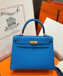 Alternative view of Hermes Kelly Women’s Handbag Blue Gold Lock Like Auth 25cm