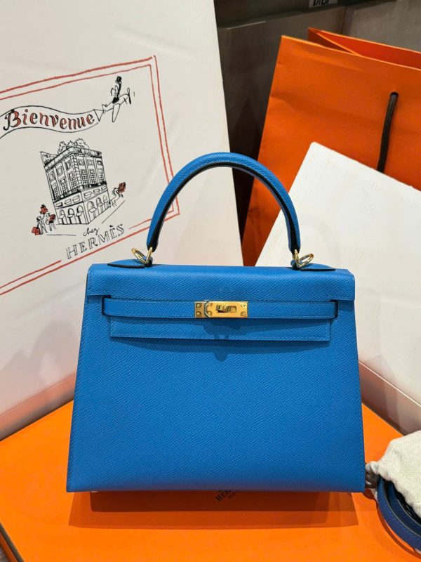 Hermes Kelly Women’s Handbag Blue Gold Lock Like Auth 25cm - Image 2